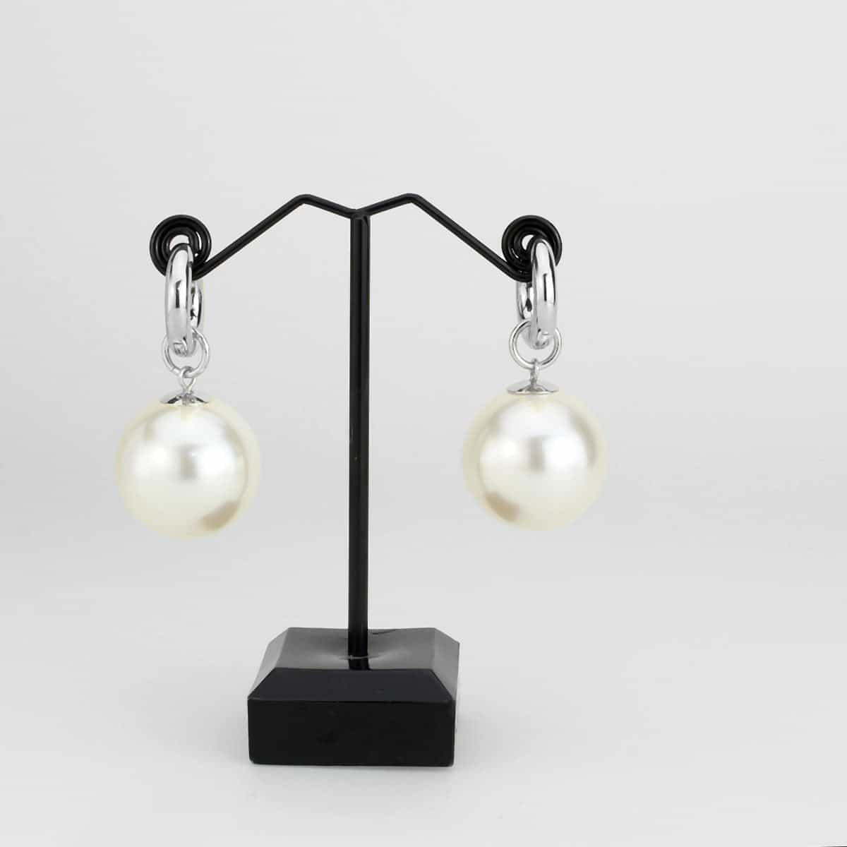 Brass Pearl Dangle Huggie Drop Ring | The Stainless Jewelry view 3