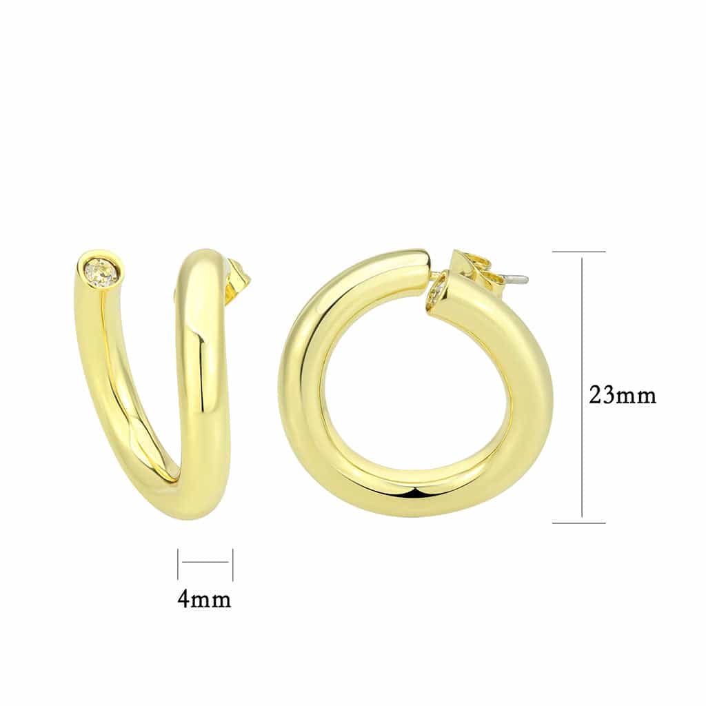 Brass Gold CZ Accent U-Shape Chunky Hoop Earrings view 2