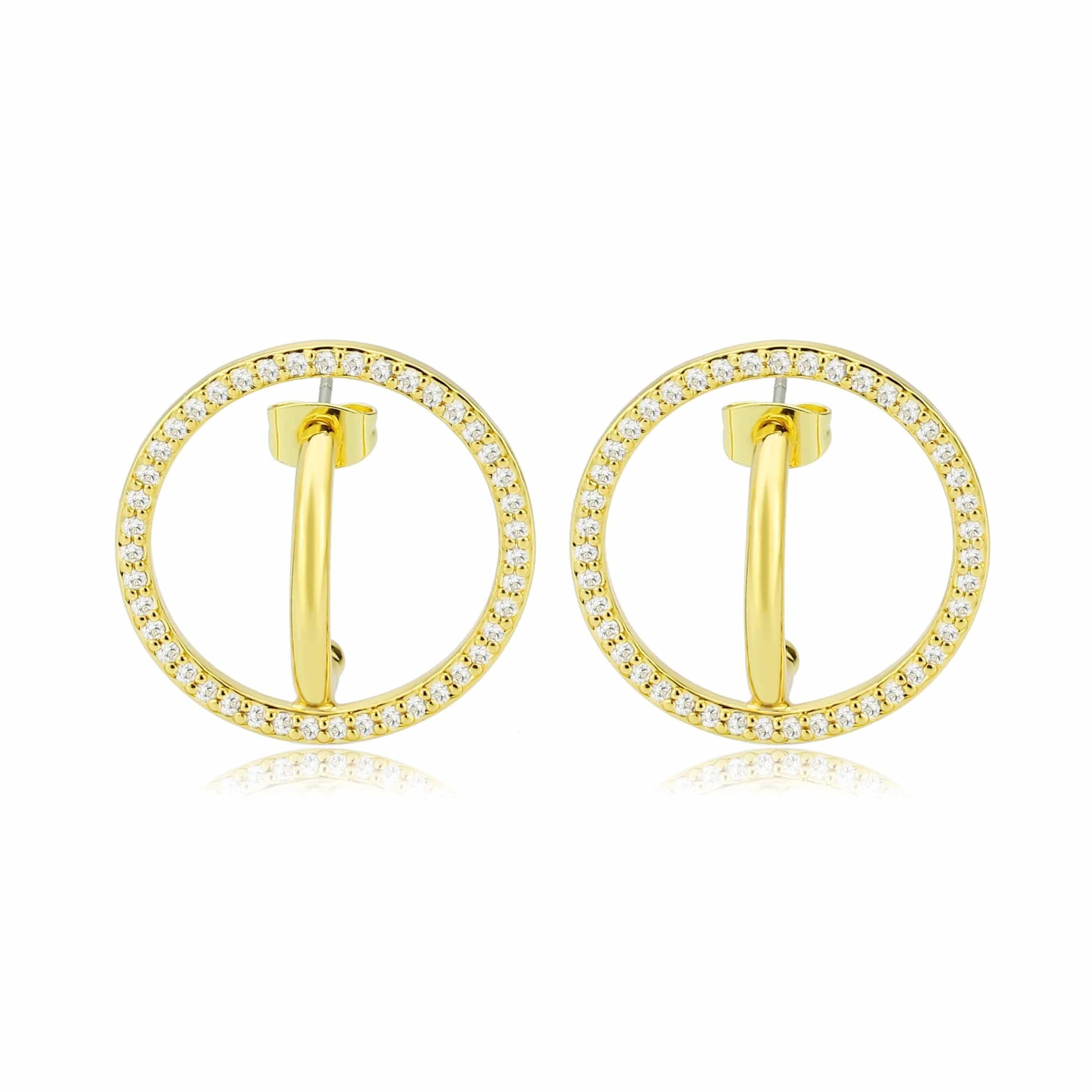 Brass Gold CZ Pave Open Circle Stud Earrings view 1