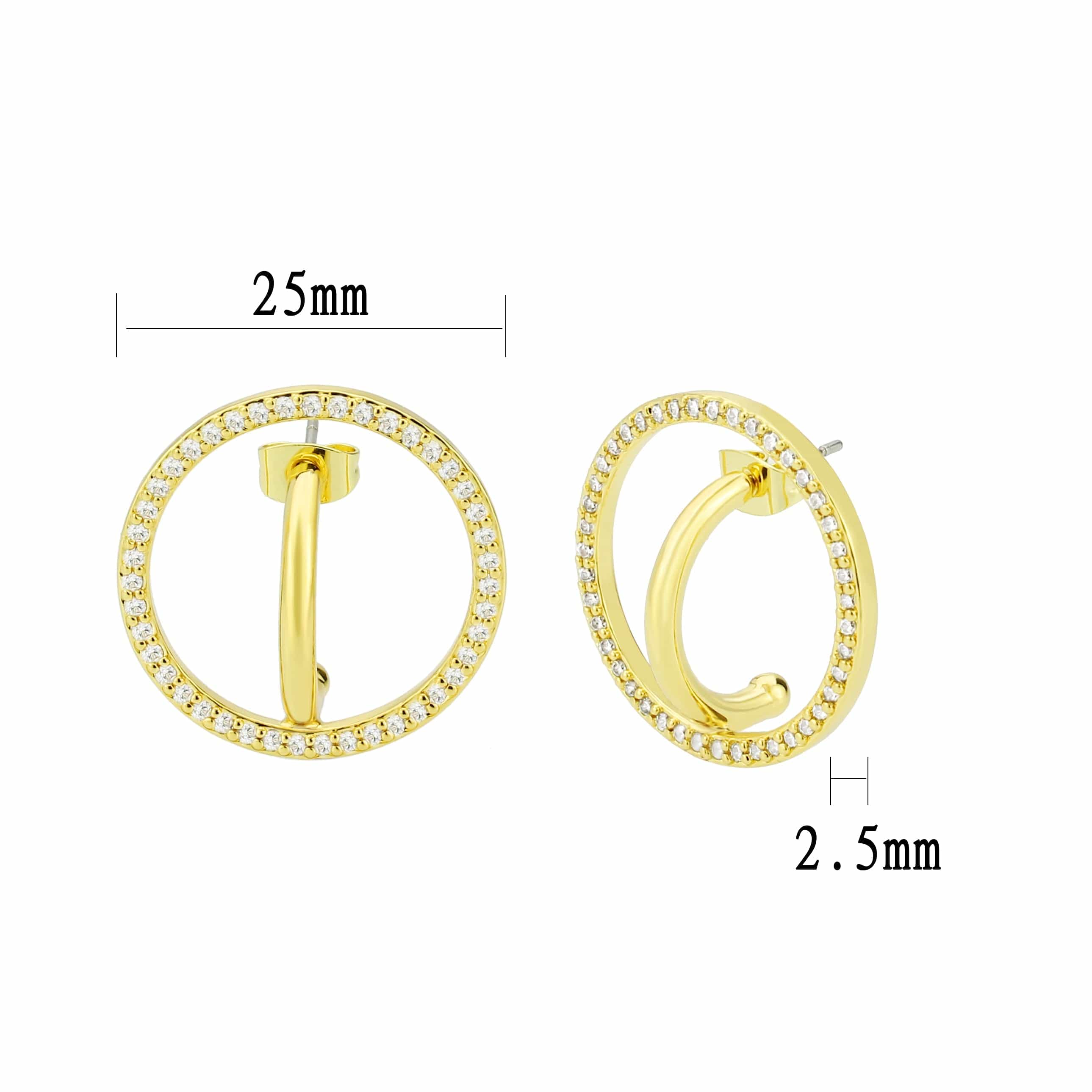 Brass Gold CZ Pave Open Circle Stud Earrings view 2