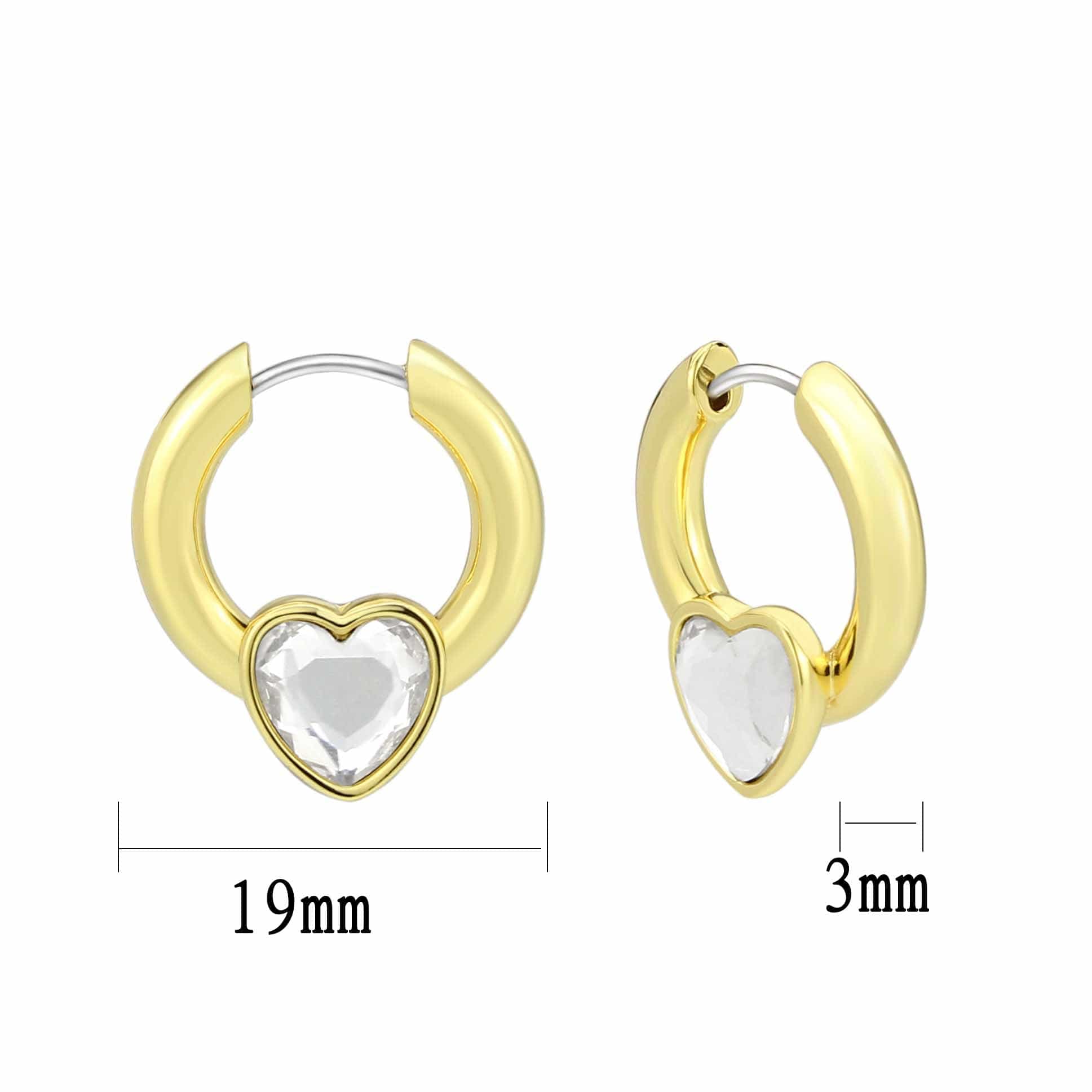 Brass Gold Crystal Heart Charm Huggie Earrings view 2