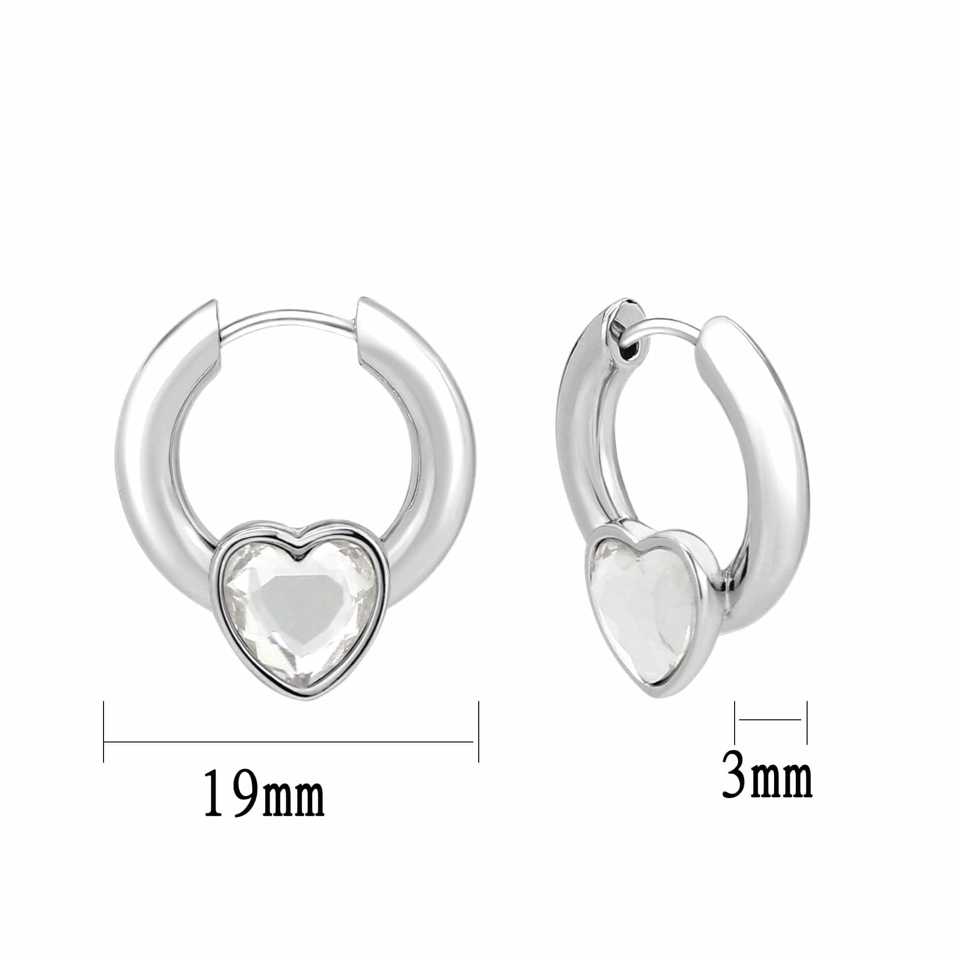 Brass Crystal Heart Charm Huggie Earrings | The Stainless Jewelry view 2