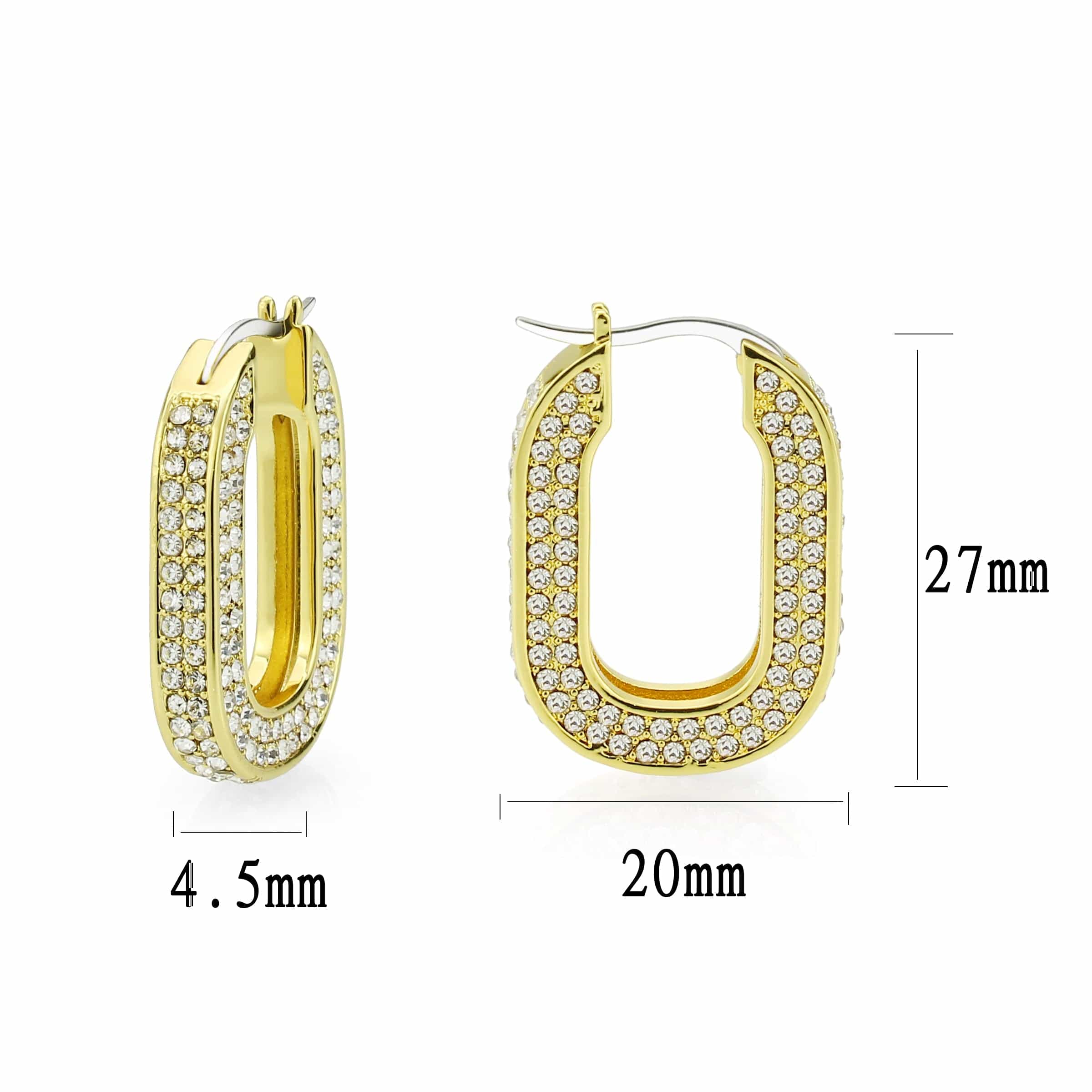 Brass Gold CZ Pave Elongated Oval Hoop Earrings view 2