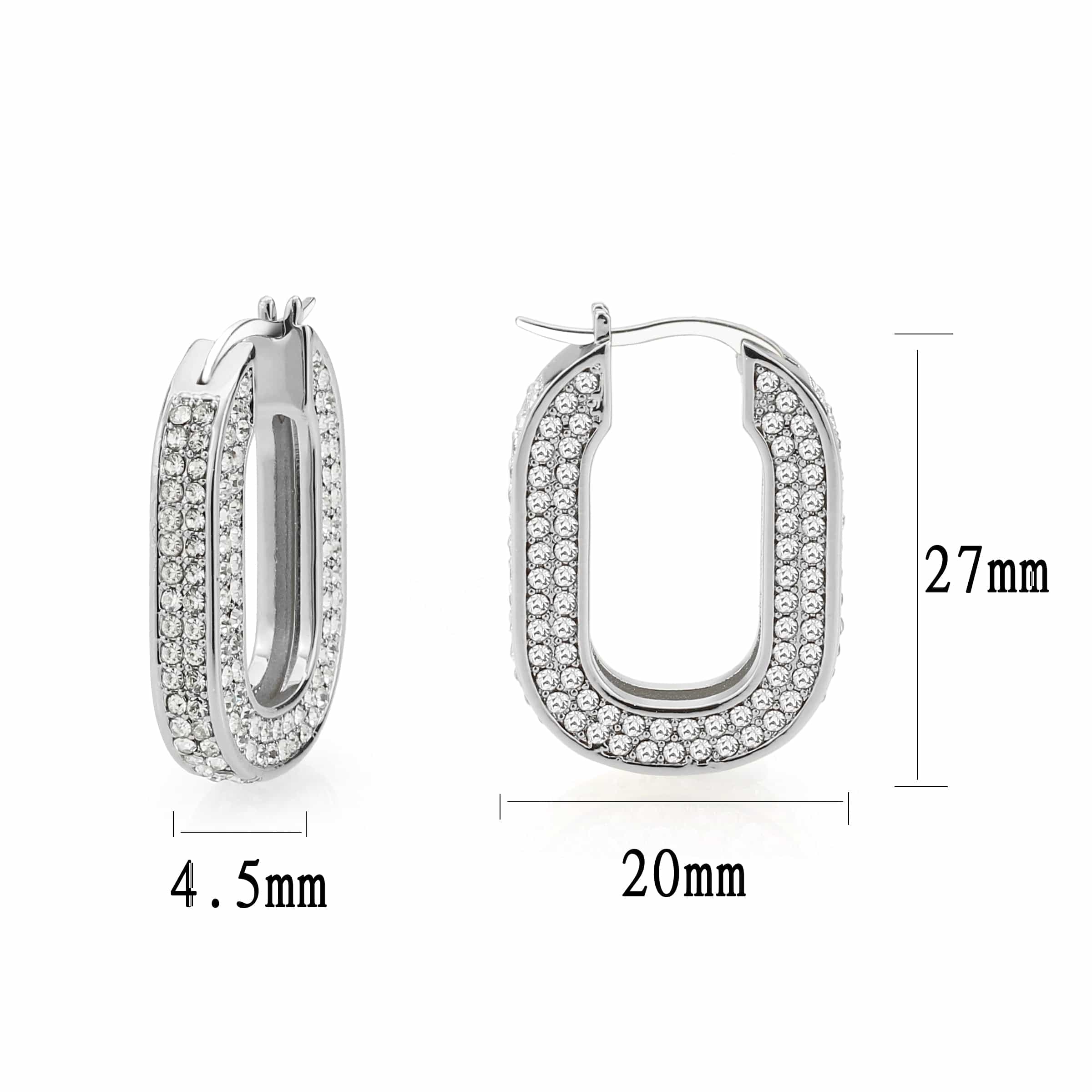 Brass CZ Pave Elongated Oval Hoop Earrings view 2
