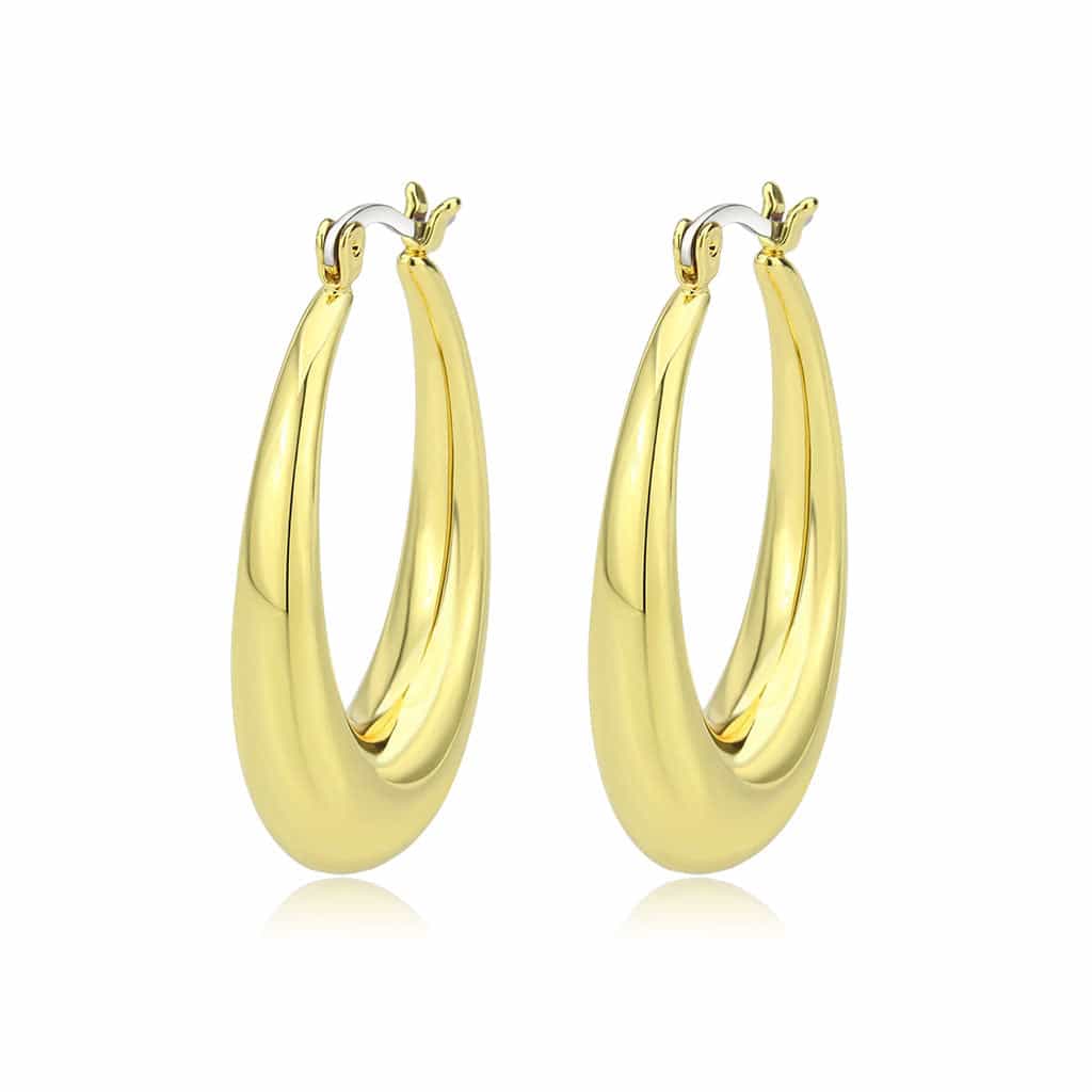 Brass Gold Polished Tapered Crescent Hoop Earrings view 1