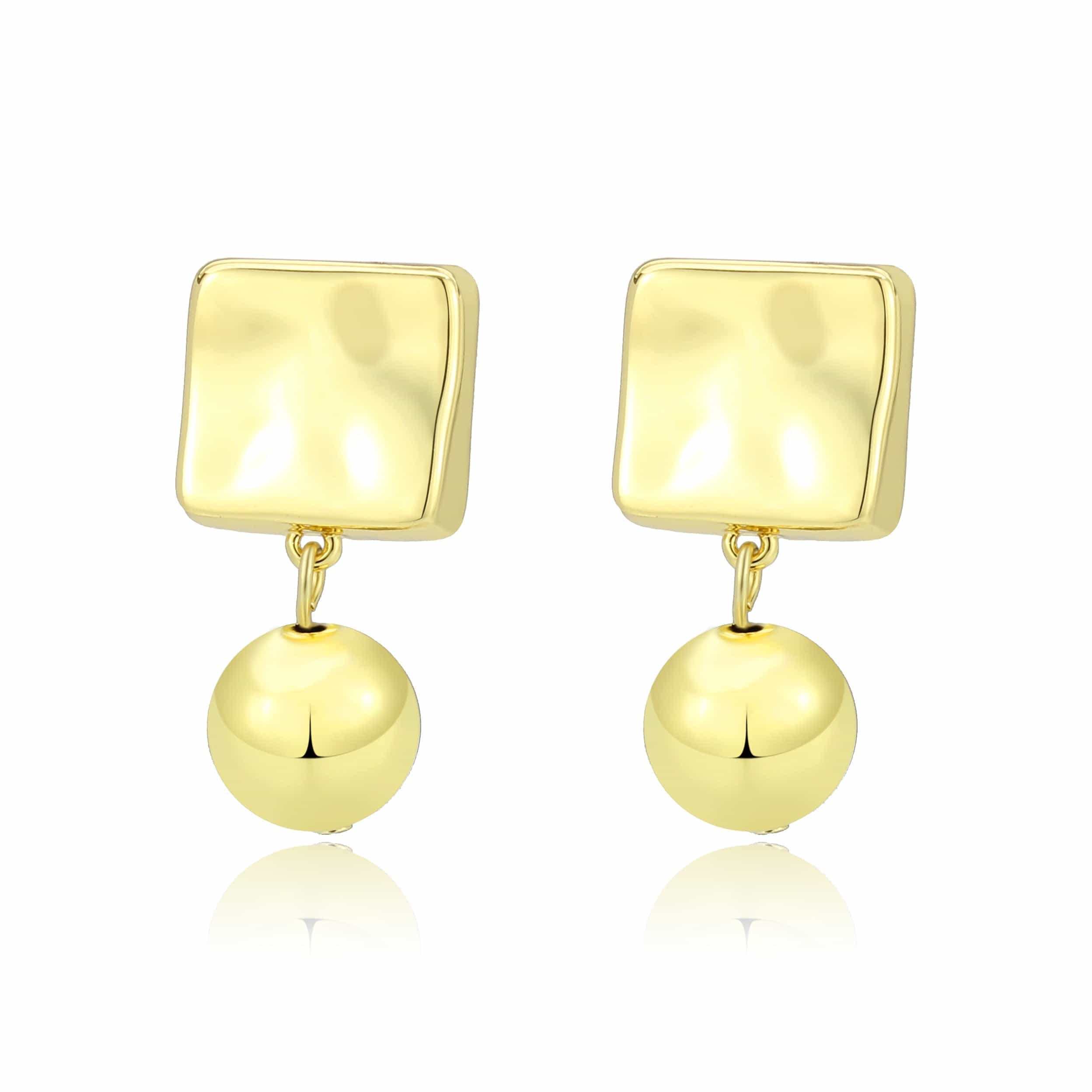 Brass Gold Square Cushion Ball Dangle Drop Earrings view 1