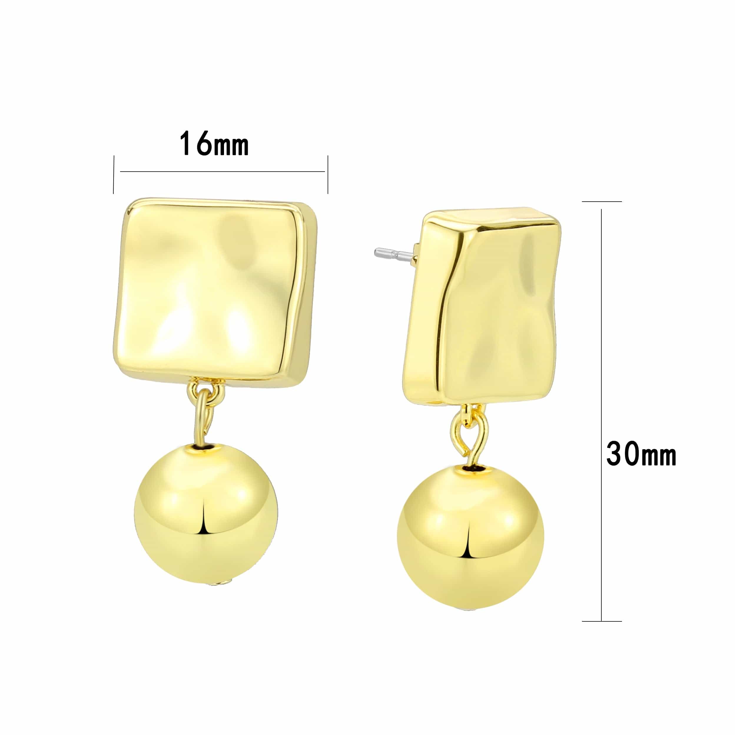 Brass Gold Square Cushion Ball Dangle Drop Earrings view 3