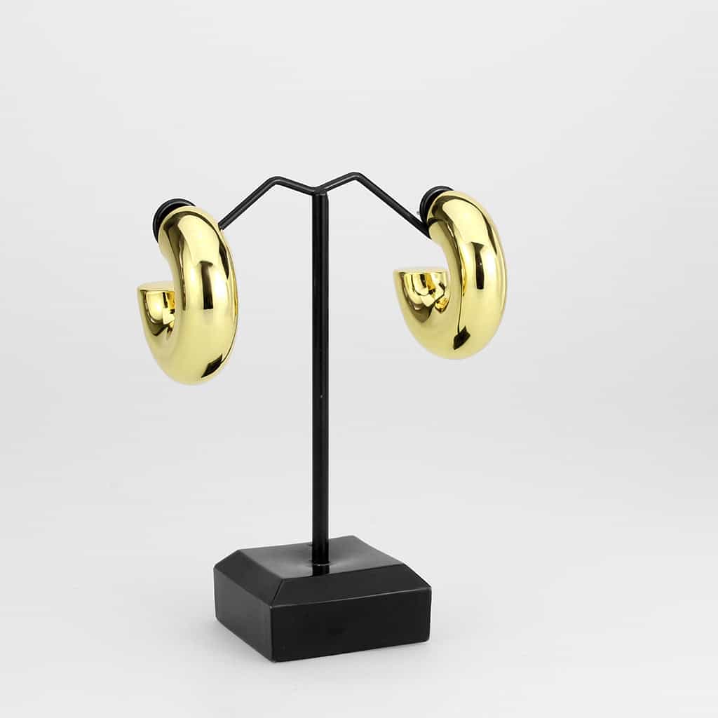 Brass Gold Polished Thick Dome C-Hoop Earrings view 3