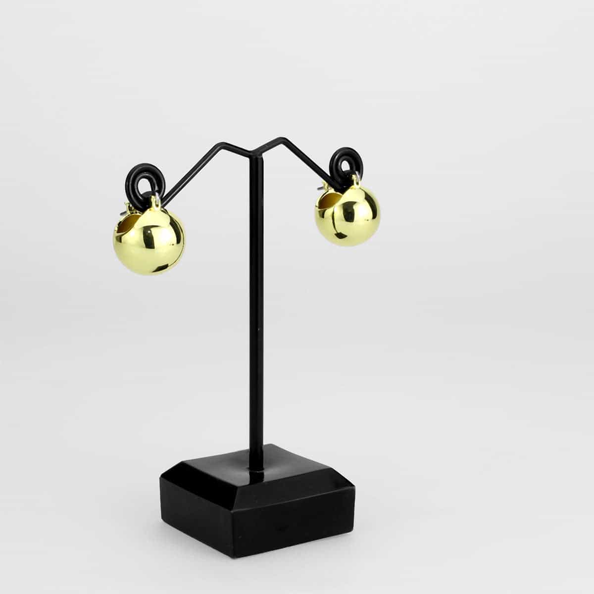 Brass Gold Polished Ball Huggie Hoop Earrings view 3