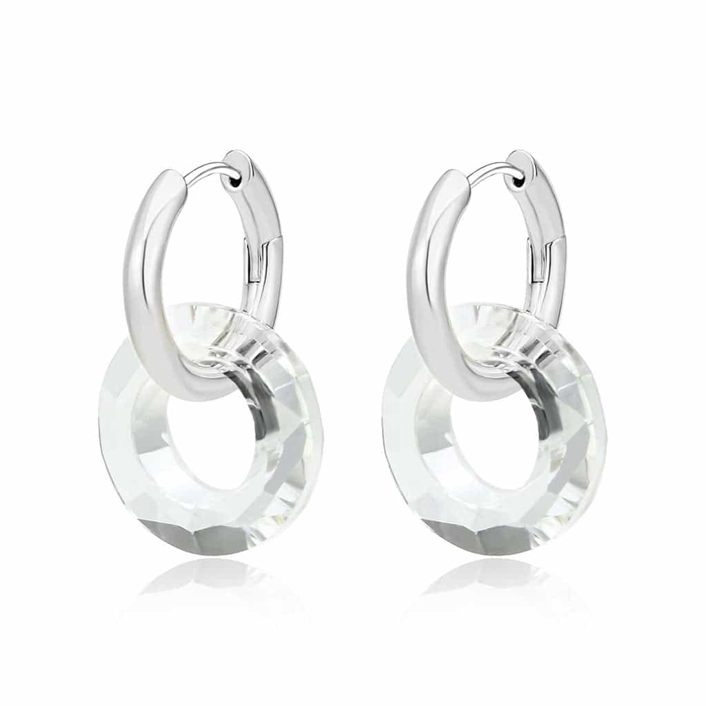 Brass Crystal Ring Charm Huggie Drop Earrings view 3
