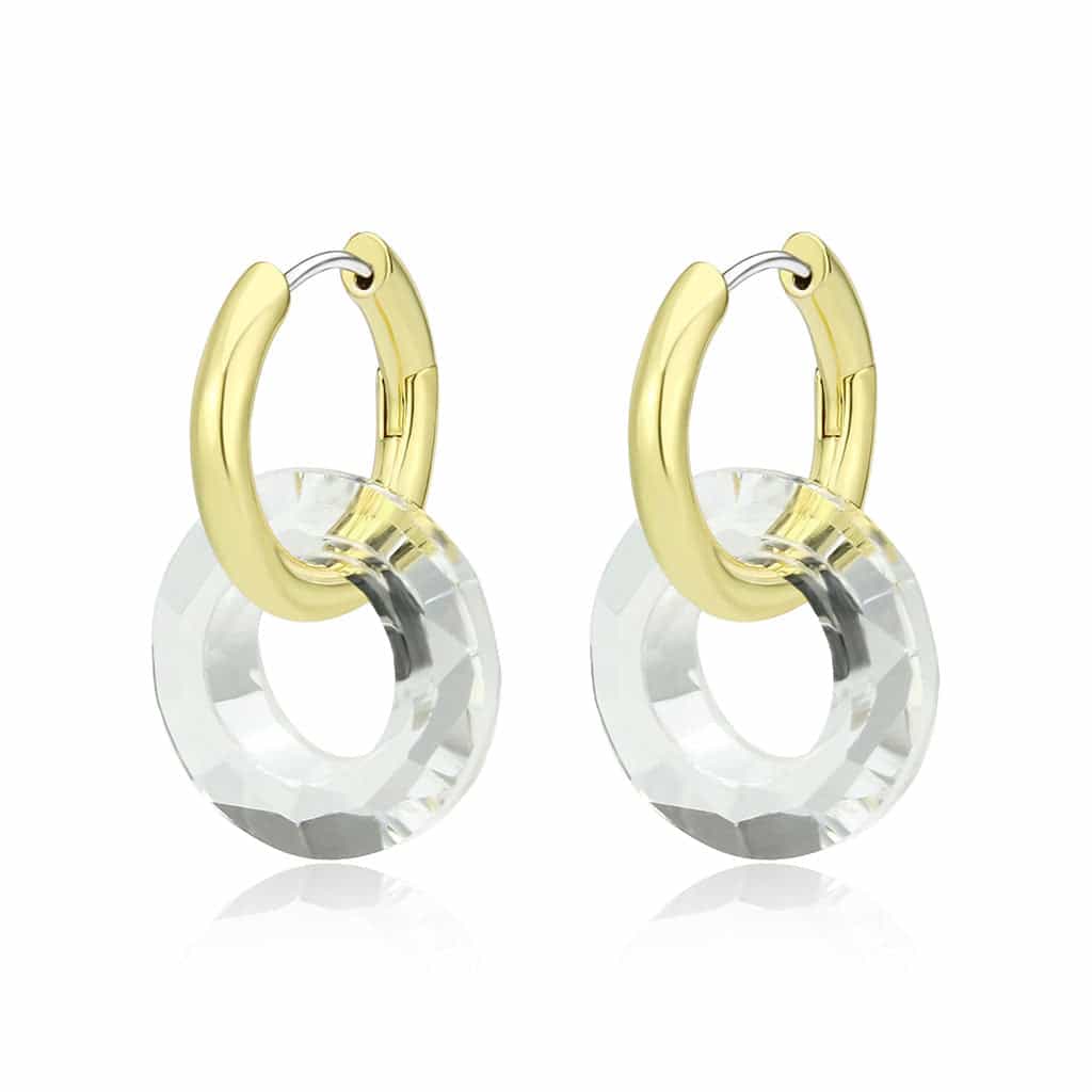 Brass Gold Crystal Ring Charm Huggie Drop Earrings view 1