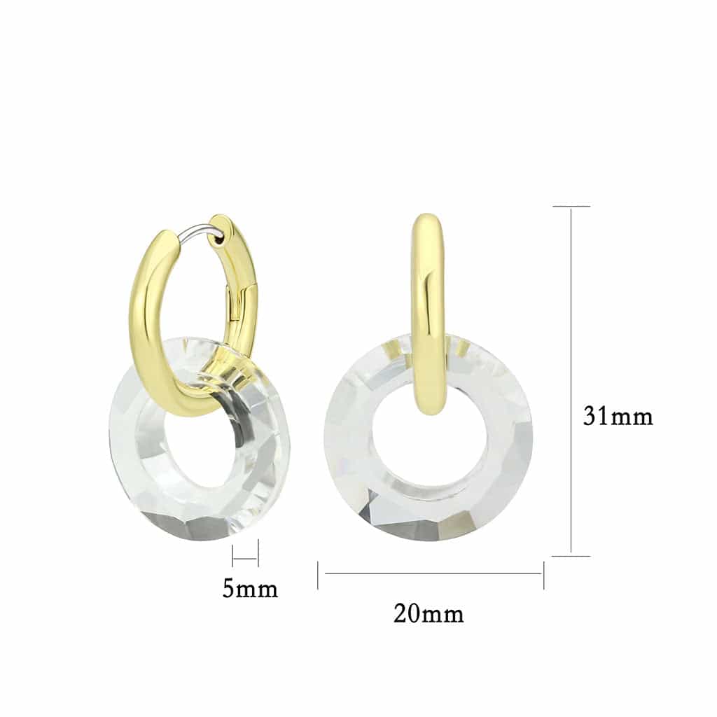 Brass Gold Crystal Ring Charm Huggie Drop Earrings view 2