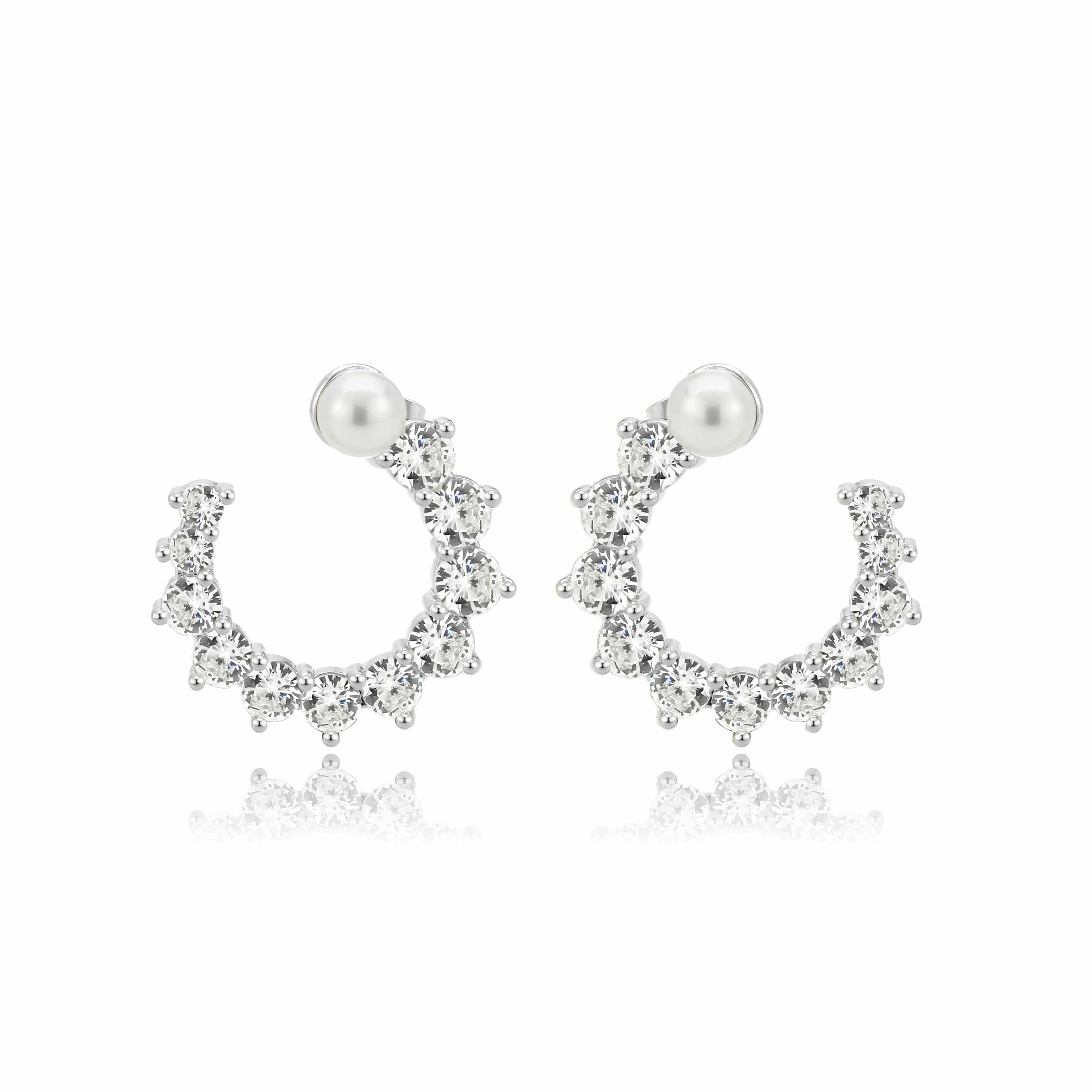 Brass CZ Cluster Pearl Crescent Cuff Earrings view 3