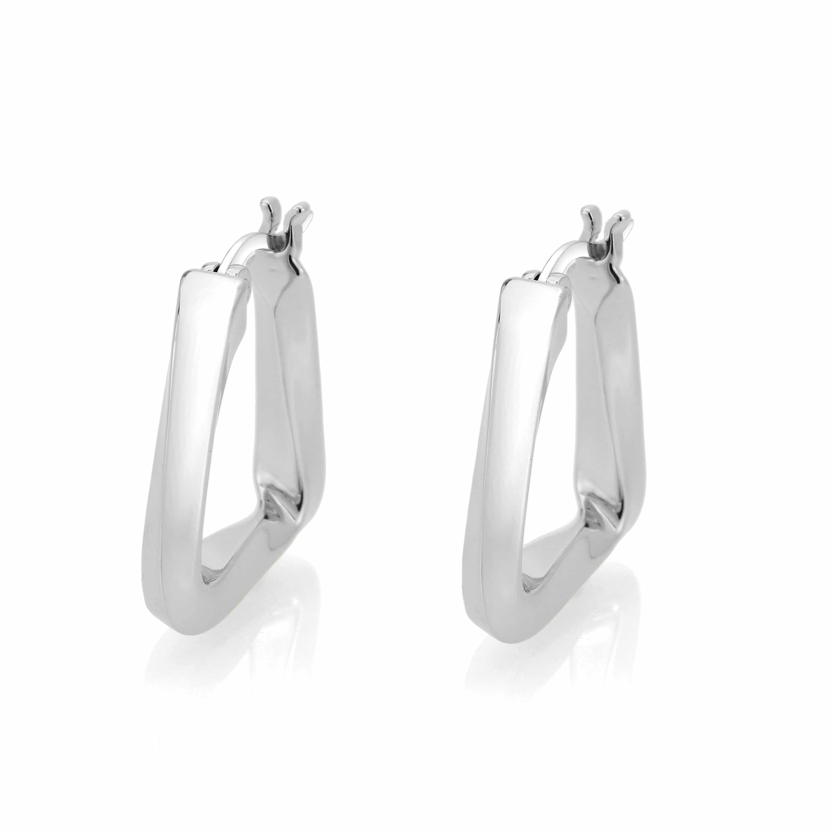 Brass Silver Square Geometric Hoop Earrings view 3