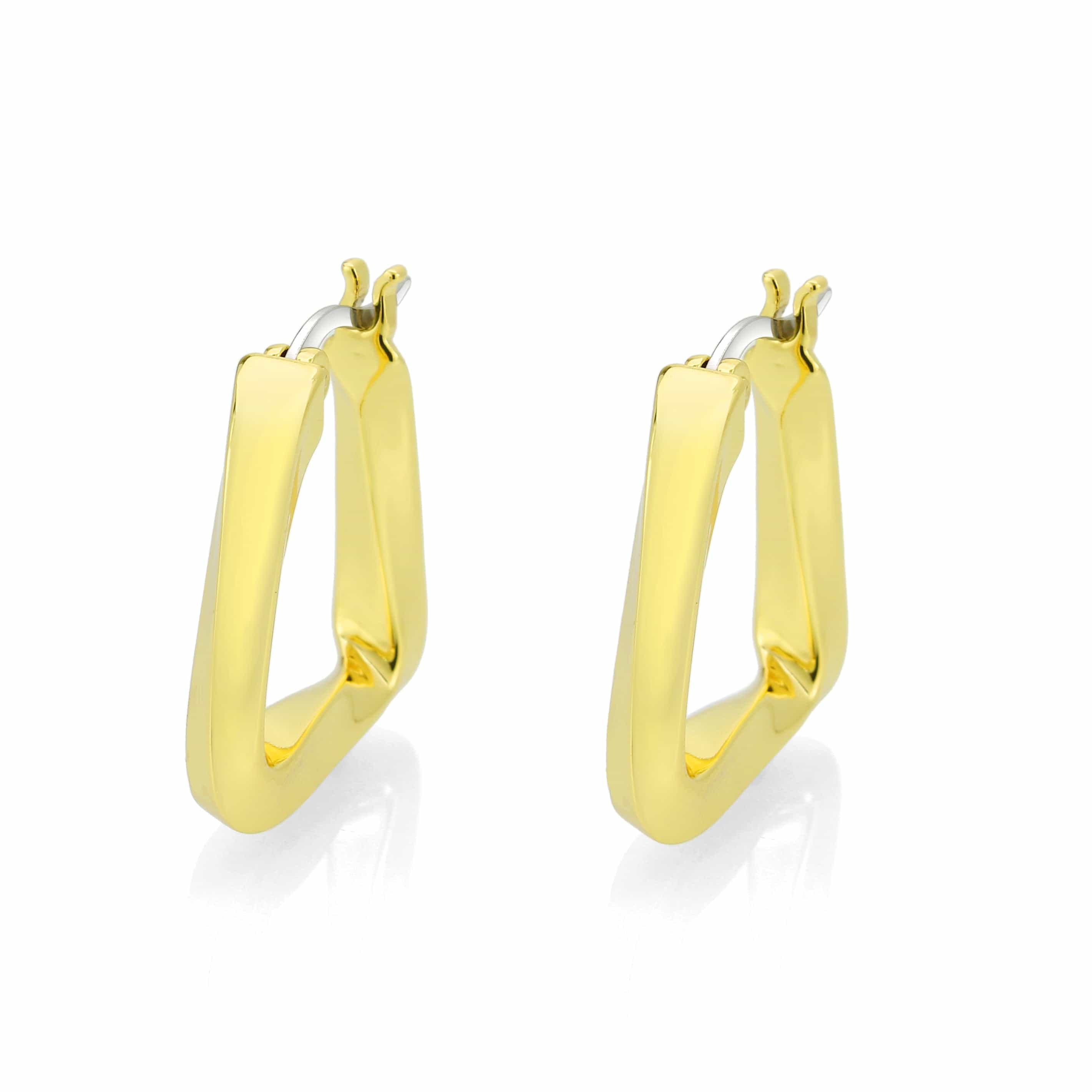 Brass Gold Square Geometric Hoop Earrings | The Stainless Jewelry view 3