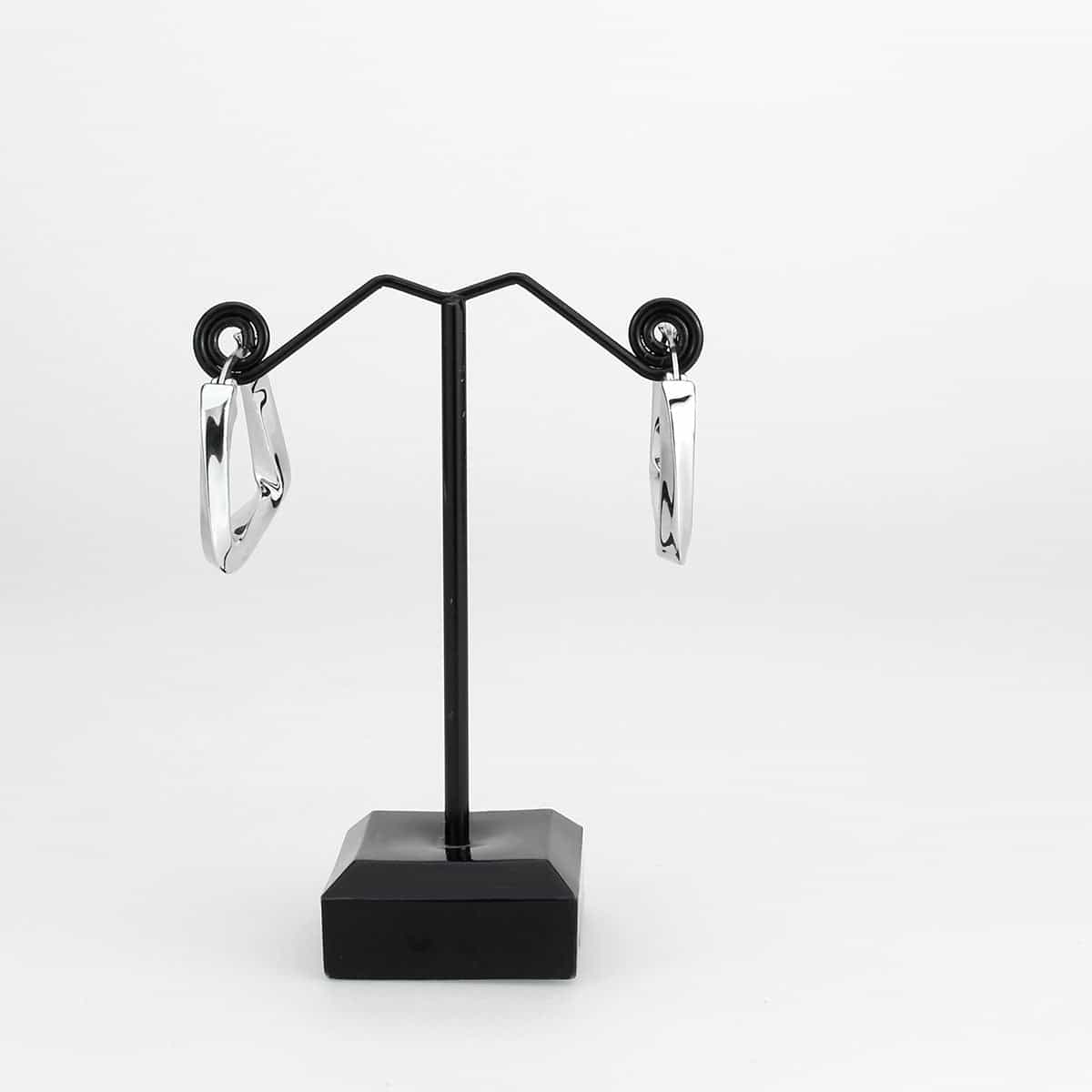 Brass Silver Square Geometric Hoop Earrings view 2