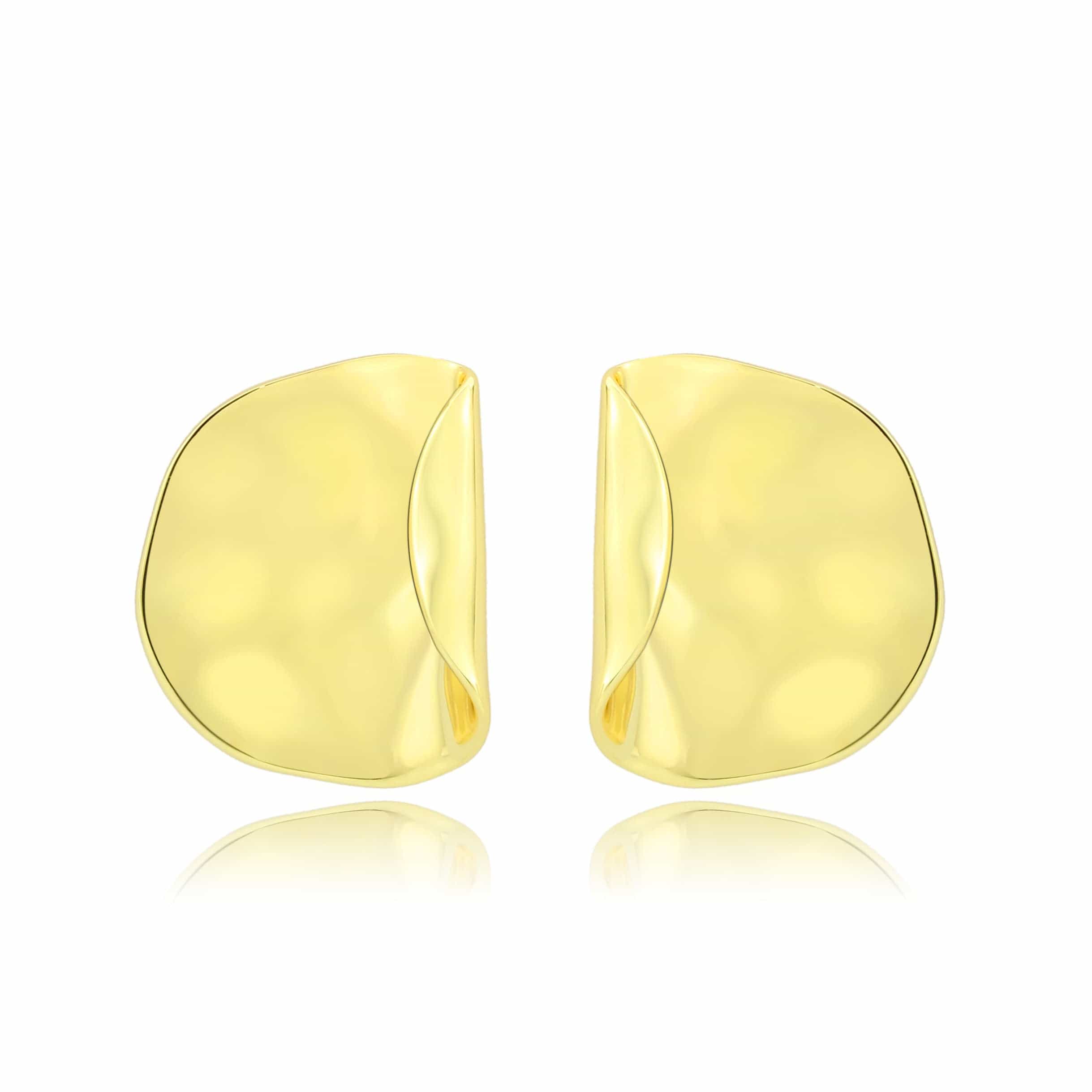 Brass Gold Hammered Wide Disc Stud Earrings view 3