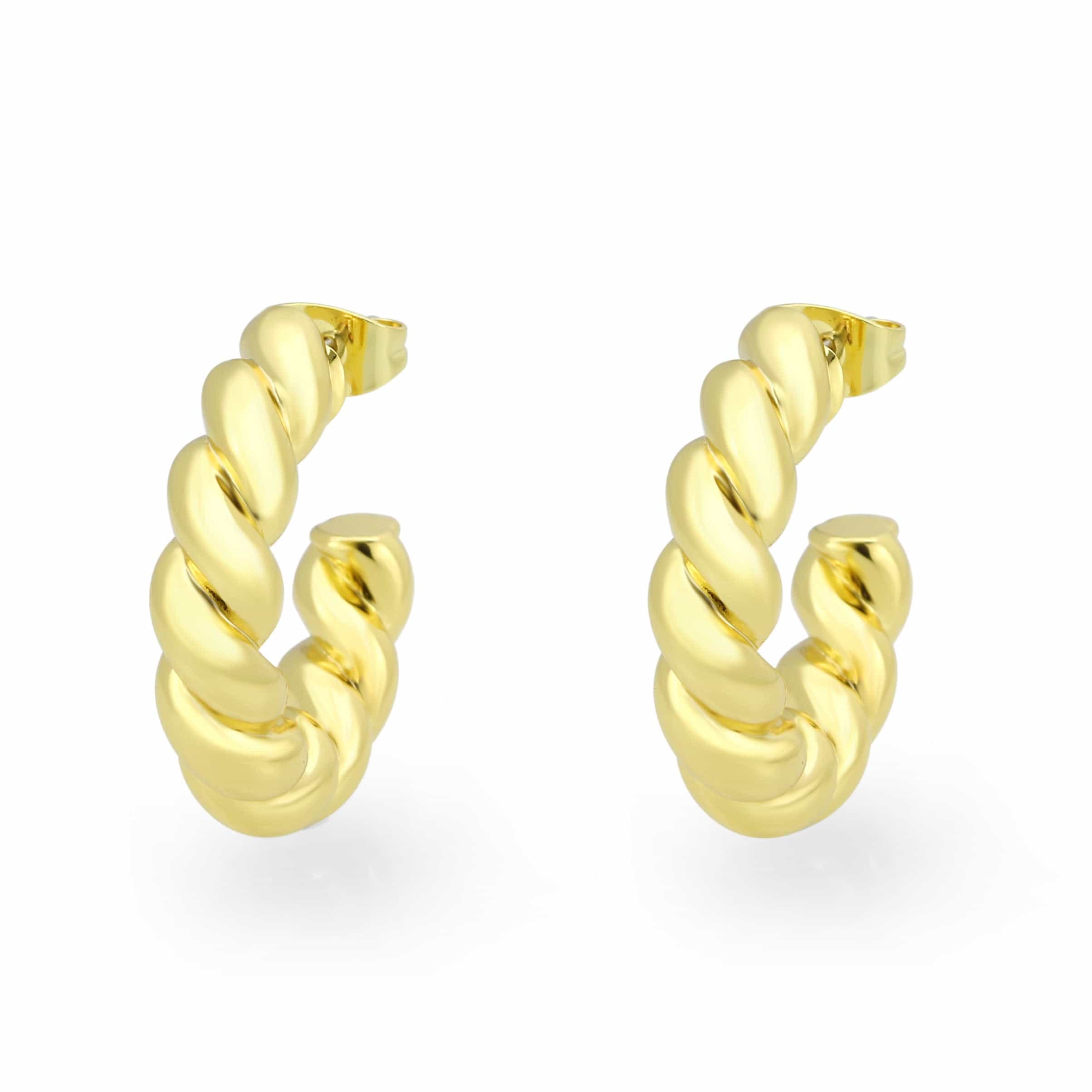 Brass Gold Twisted Croissant Hoop Earrings view 3