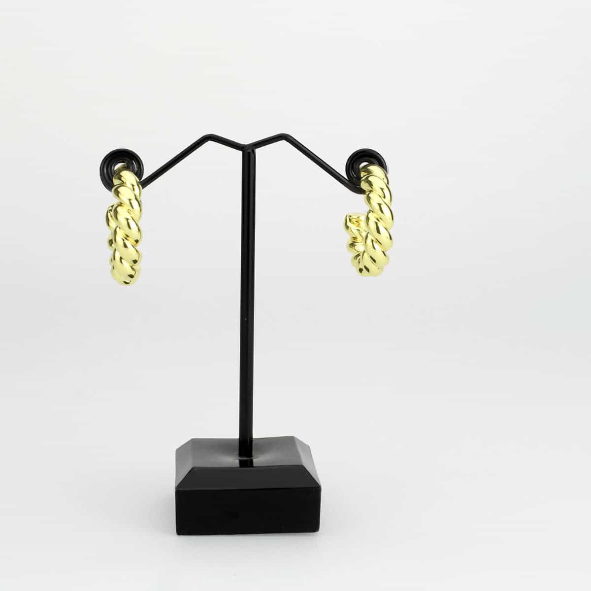 Brass Gold Twisted Croissant Hoop Earrings view 2