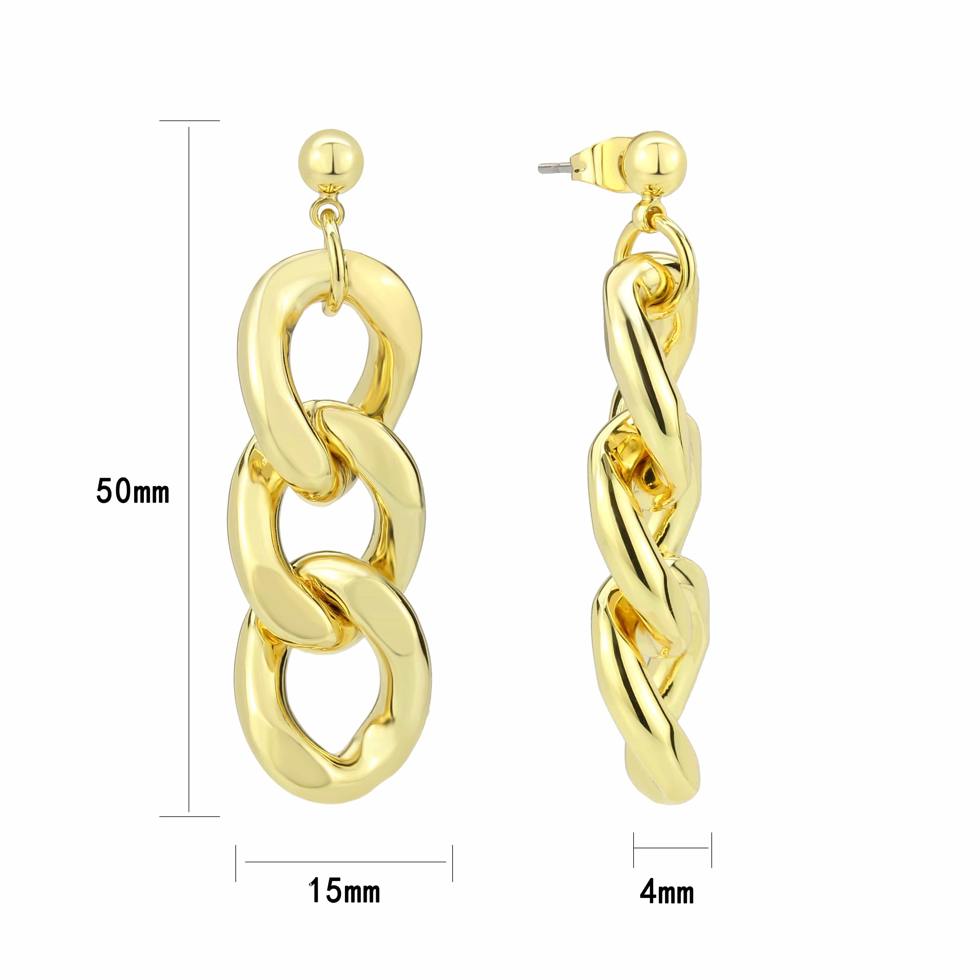 Brass Gold Curb Chain Triple Link Drop Earrings view 3