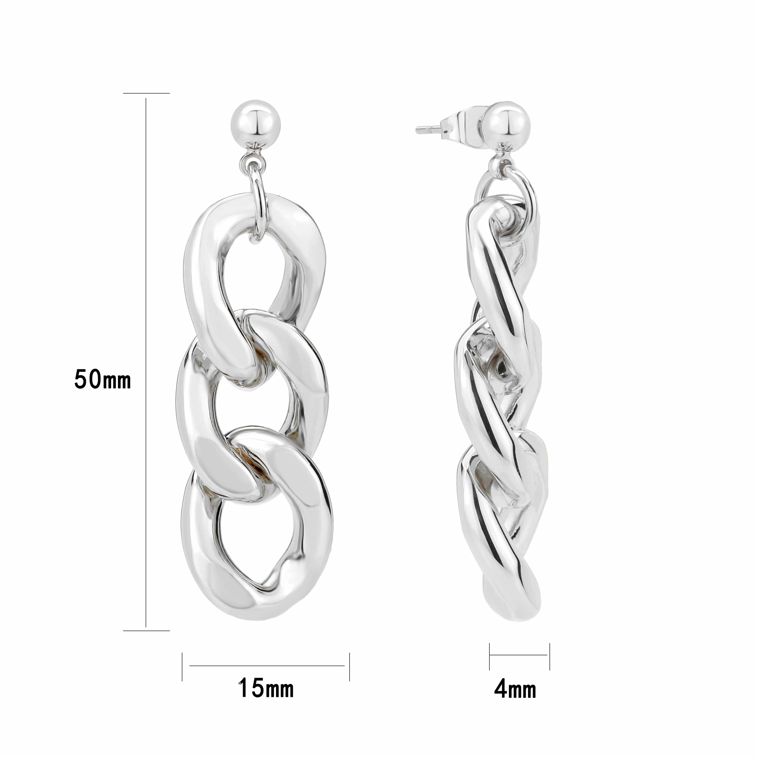 Brass Curb Chain Triple Link Drop Earrings view 3