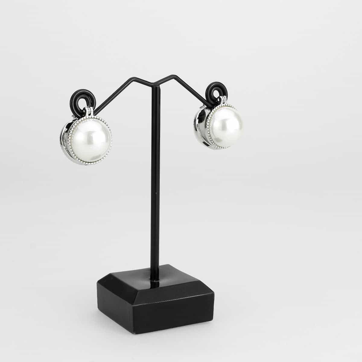 Brass Pearl CZ Bezel V-Stud Earrings | The Stainless Jewelry view 2
