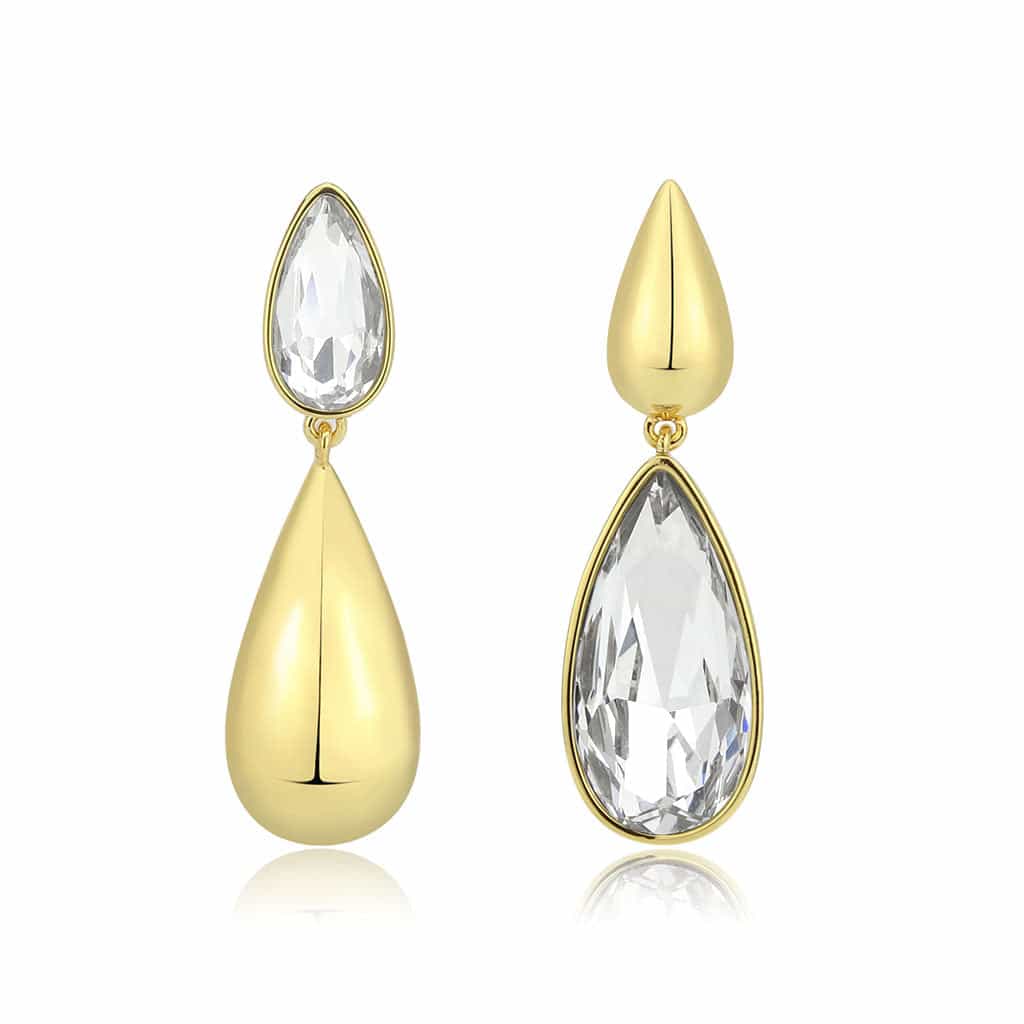 Brass Gold Crystal Pear Teardrop Dangle Earrings view 3