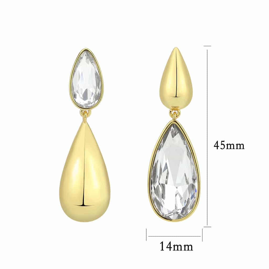 Brass Gold Crystal Pear Teardrop Dangle Earrings view 2