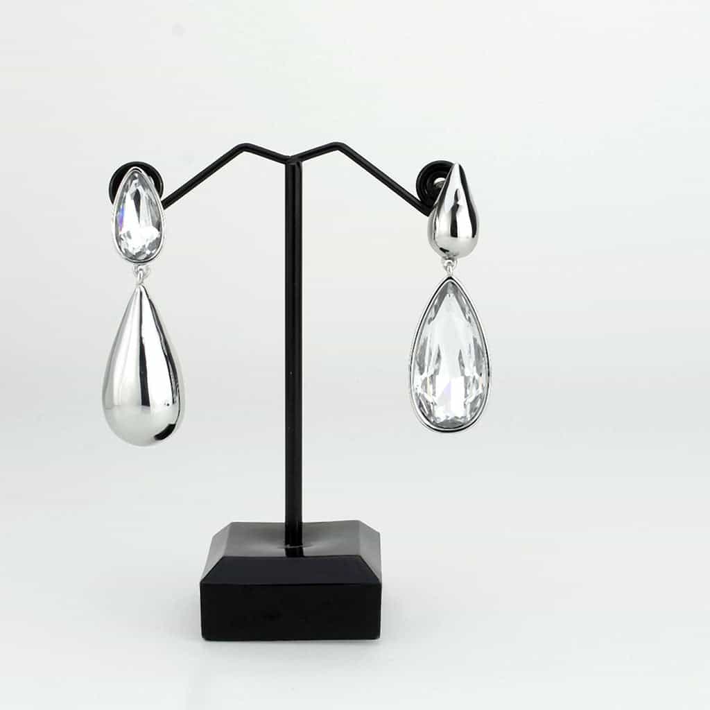 Brass Crystal Pear Teardrop Dangle Earrings view 2