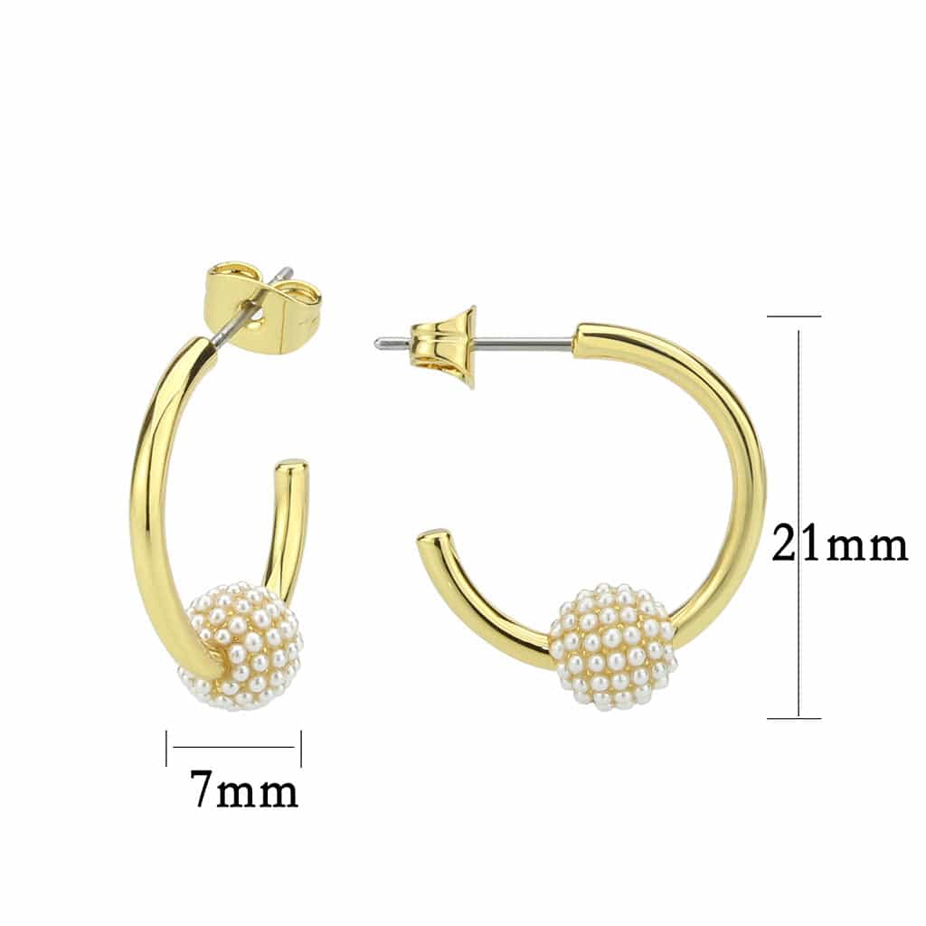 Brass Gold Pearl Cluster Ball C-Hoop Earrings view 2
