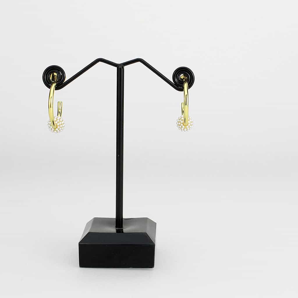 Brass Gold Pearl Cluster Ball C-Hoop Earrings view 3