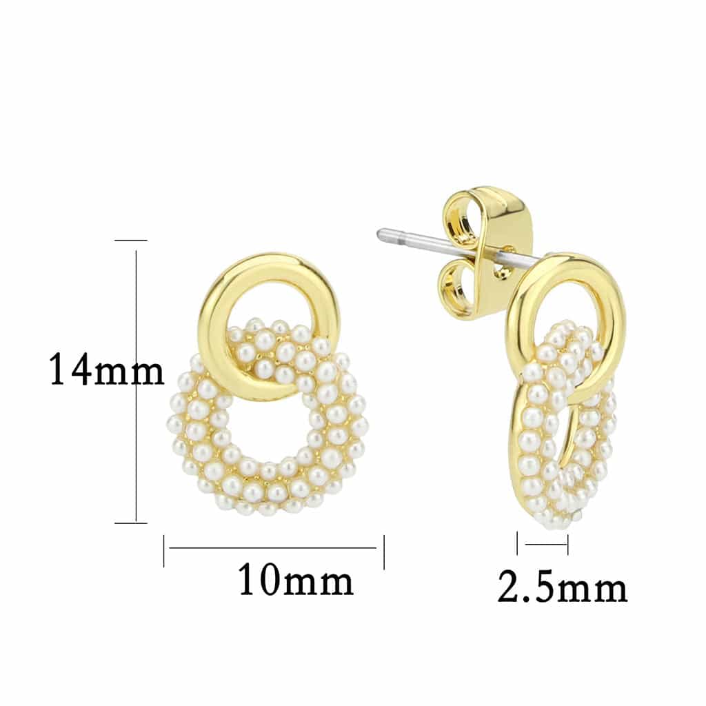Brass Gold Pearl Cluster Circle Donut Drop Earrings view 2