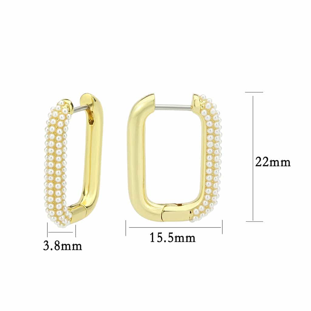 Brass Gold Pearl Encrusted Paperclip Hoop Earrings view 2