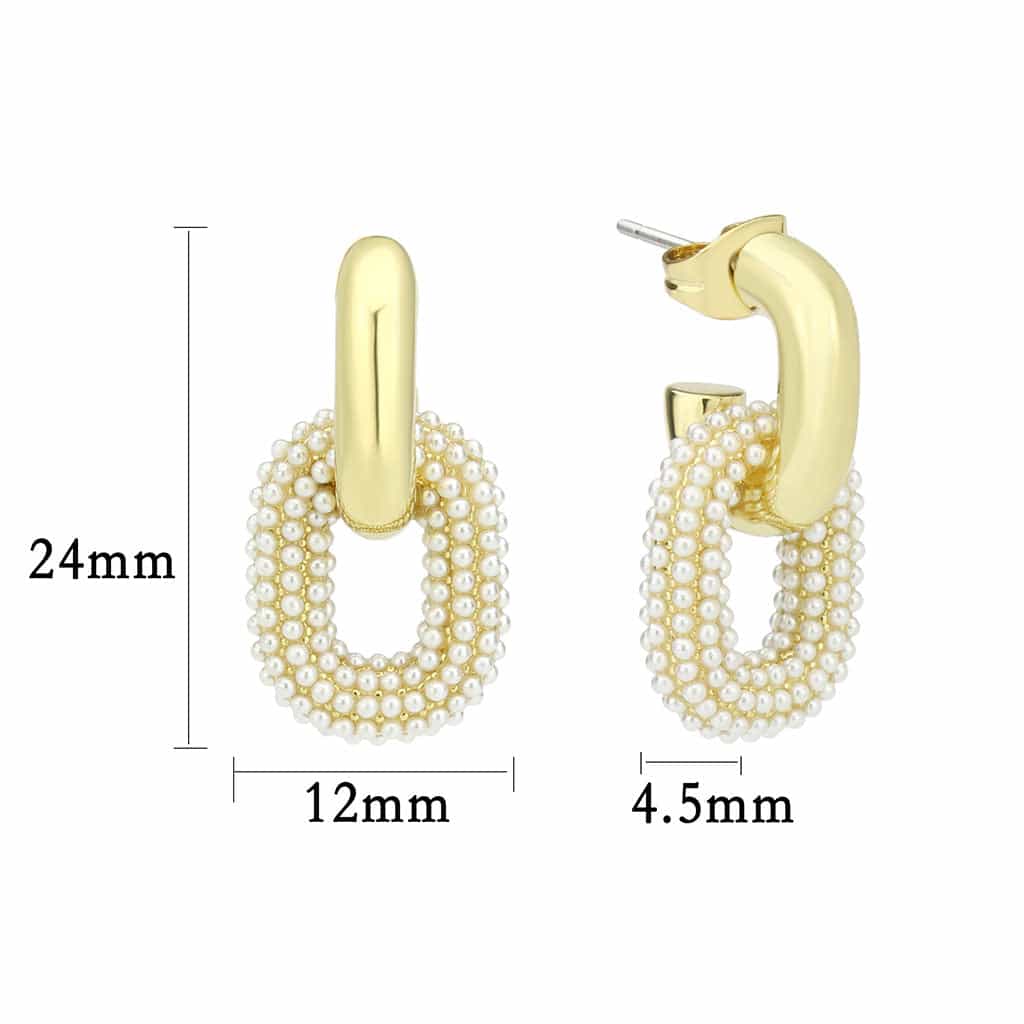 Brass Gold Pearl Encrusted Oval Door Knocker Drop Earrings view 2