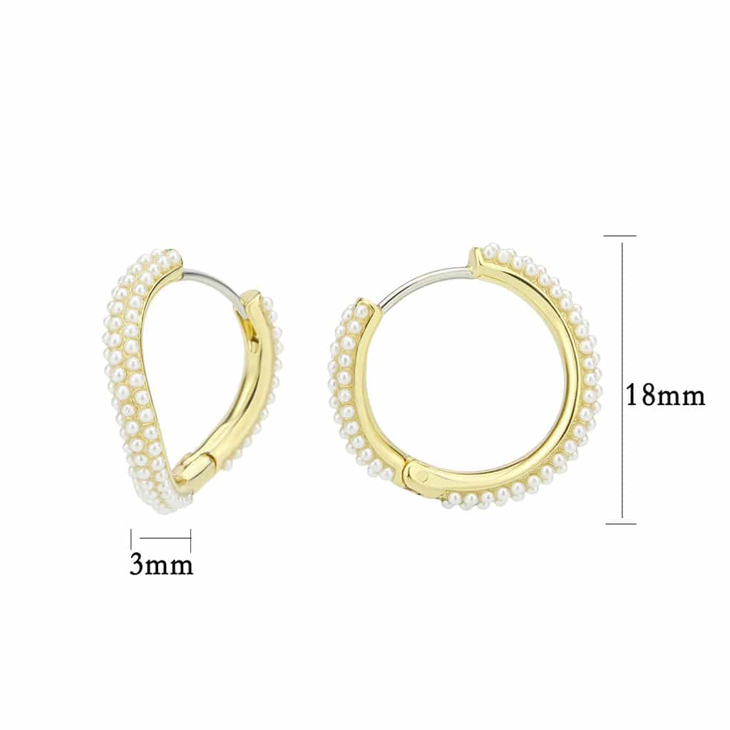 Brass Gold Pearl Encrusted Teardrop Huggie Earrings view 2