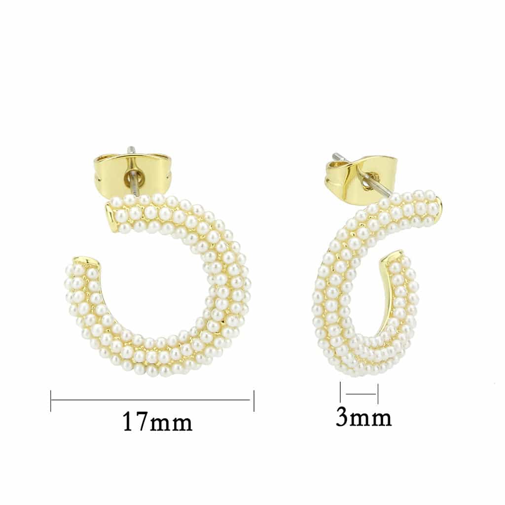 Brass Gold Pearl Encrusted Thick C-Hoop Earrings view 2