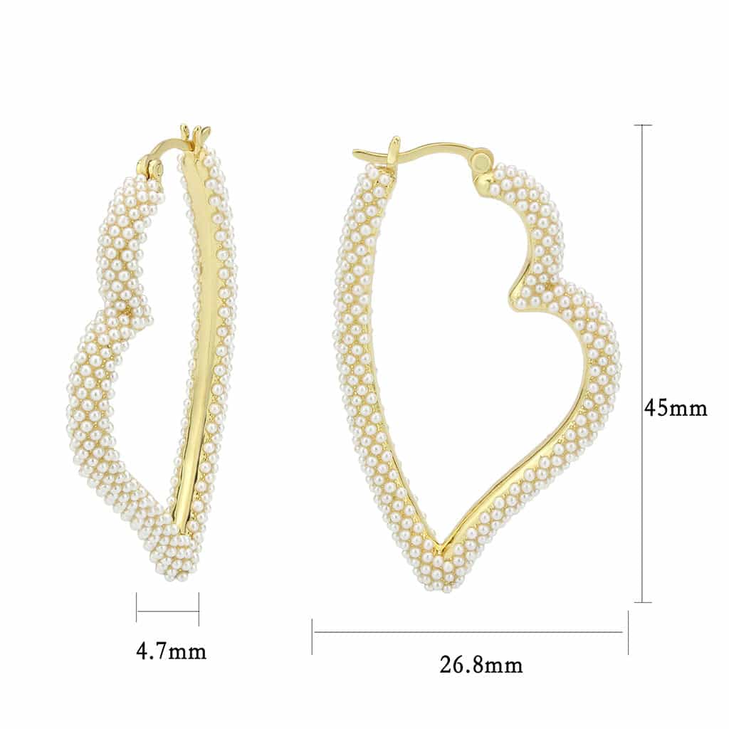 Brass Gold Pearl Encrusted Wave Leaf Drop Earrings view 2