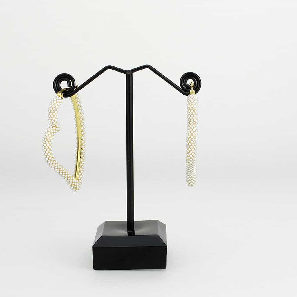 Brass Gold Pearl Encrusted Wave Leaf Drop Earrings view 3
