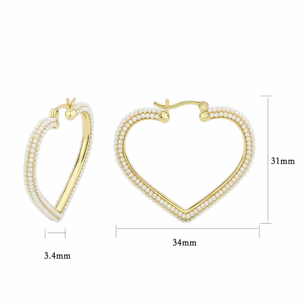 Brass Gold Pearl Encrusted Twisted Hoop Earrings view 2
