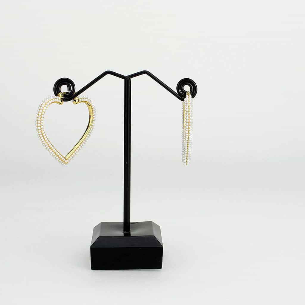Brass Gold Pearl Encrusted Twisted Hoop Earrings view 3