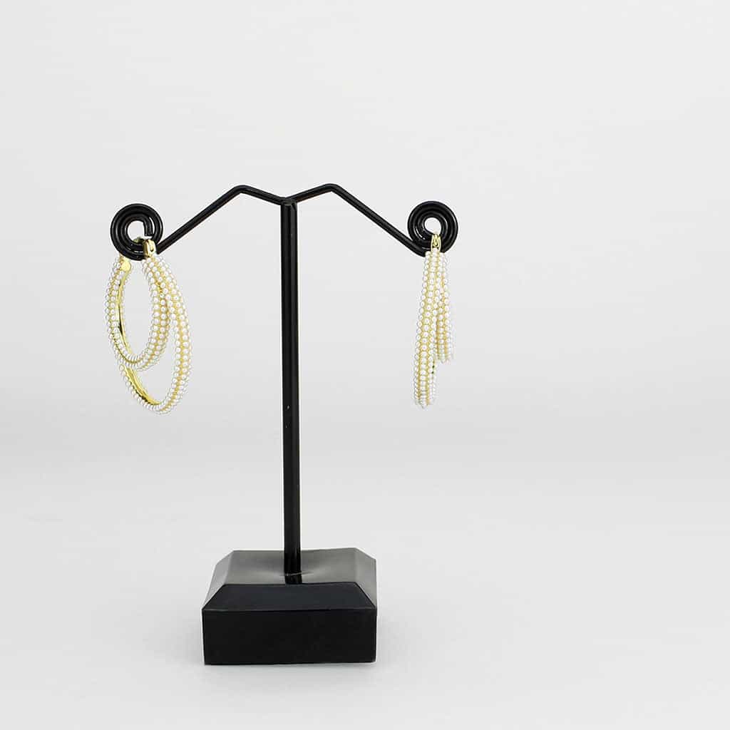 Brass Gold Pearl Marquise Overlay Hoop Earrings view 3