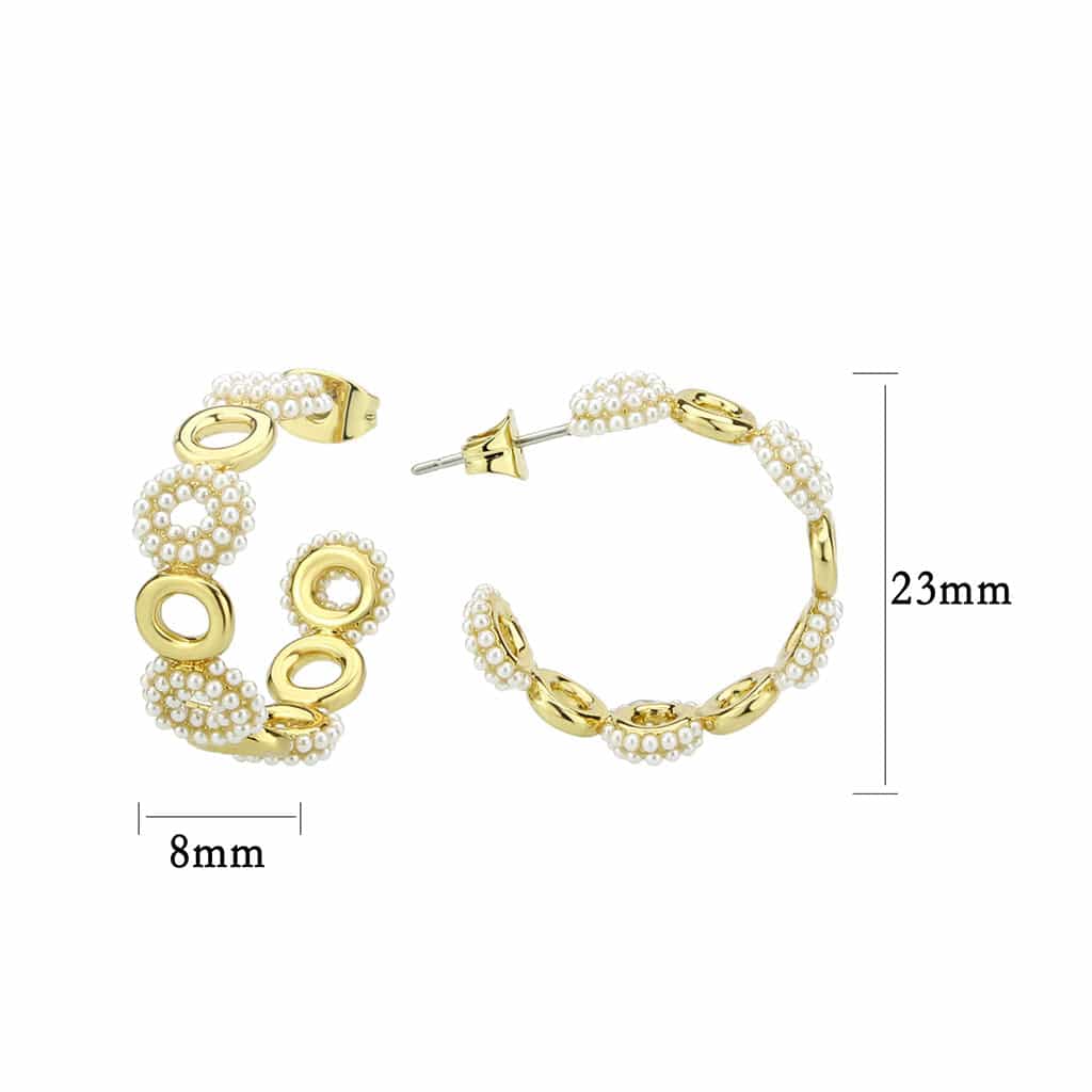 Brass Gold Pearl Encrusted Chain Link Cuff Earrings view 2