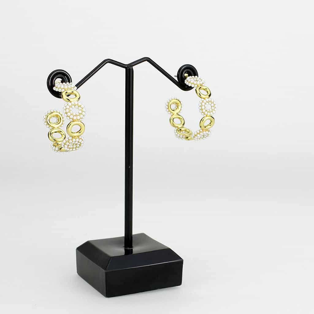 Brass Gold Pearl Encrusted Chain Link Cuff Earrings view 3