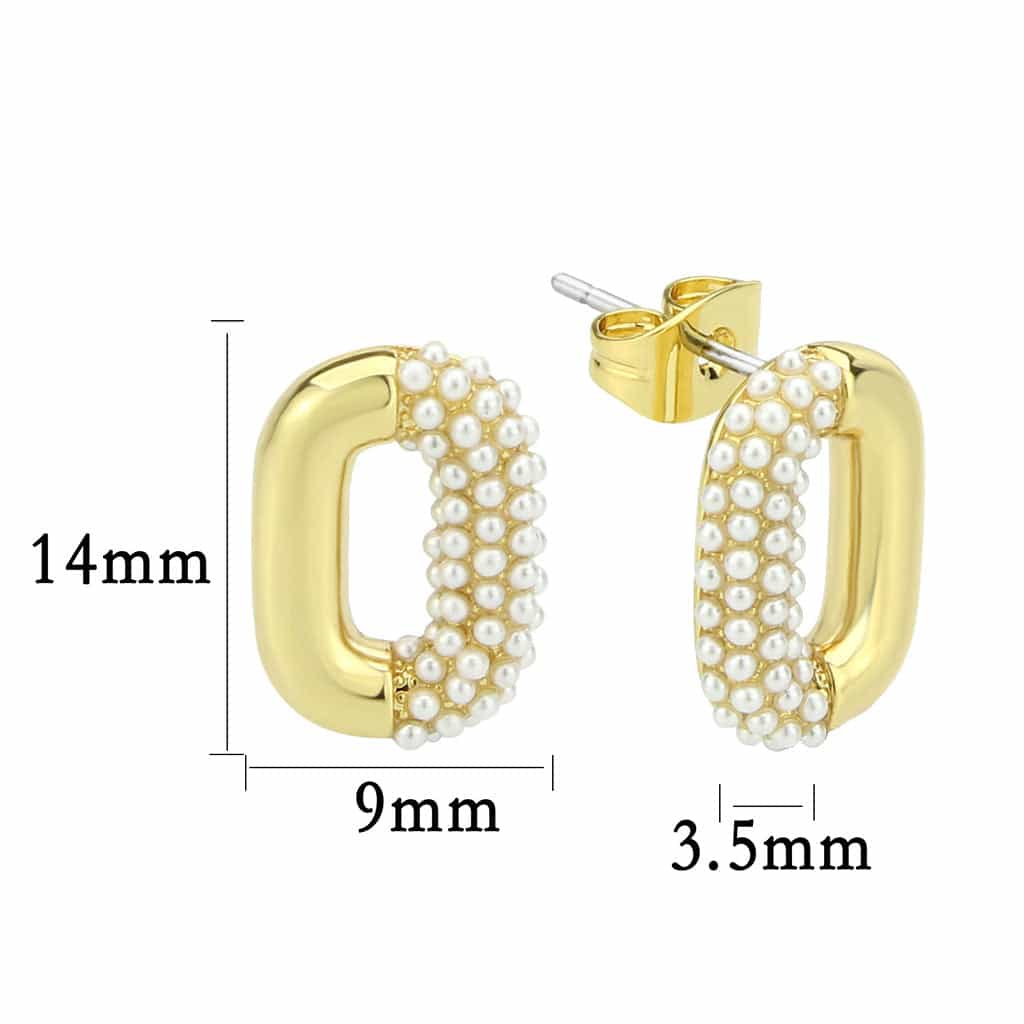 Brass Gold Pearl Encrusted Pill Huggie Earrings view 2