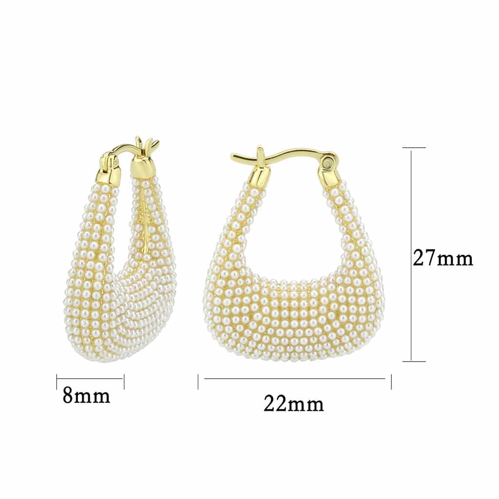Brass Gold Pearl Encrusted Teardrop Hoop Earrings view 2