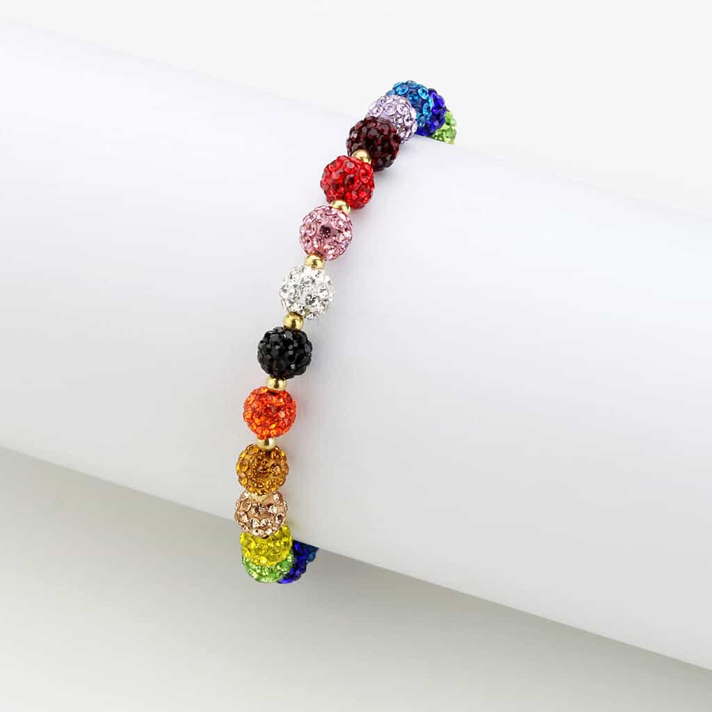 Brass Multicolor Crystal Disco Ball Bead Bracelet view 3