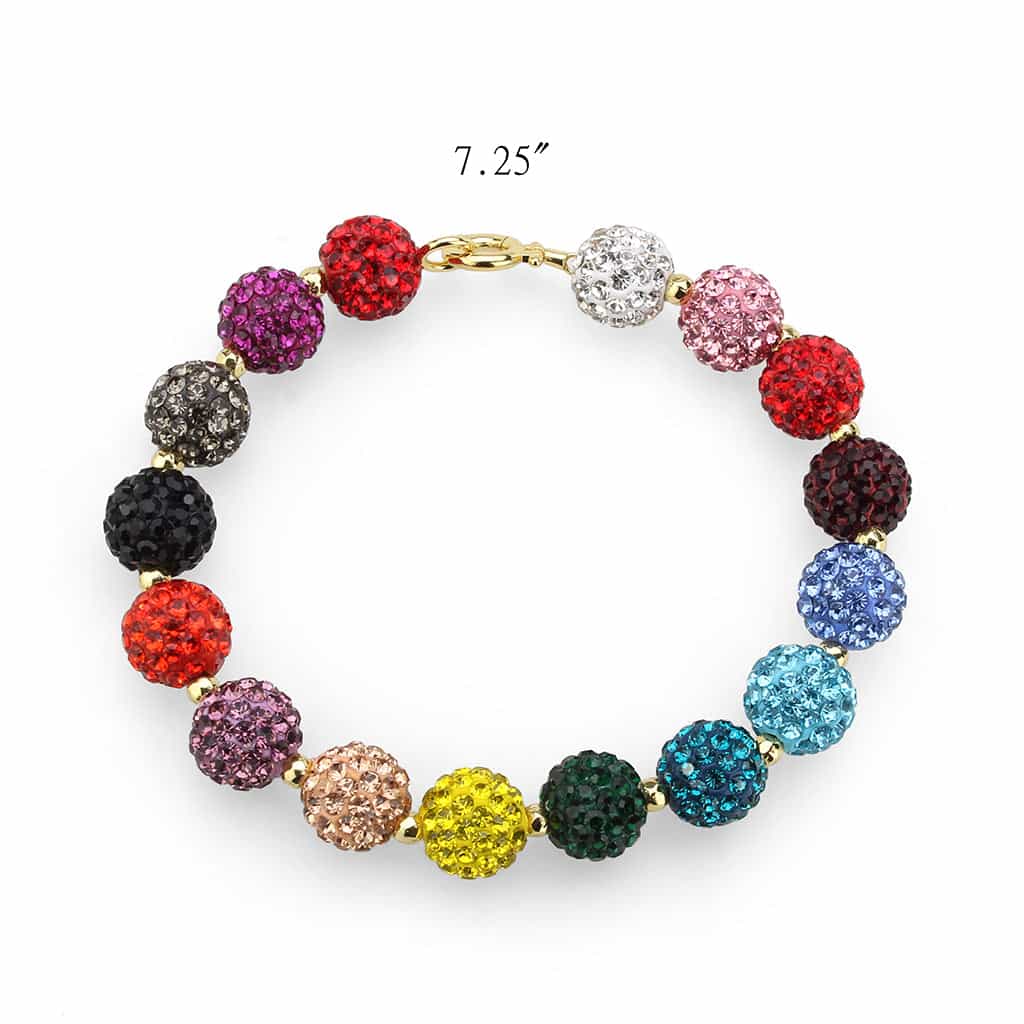 Brass Rainbow Crystal Disco Ball Bead Bracelet view 2