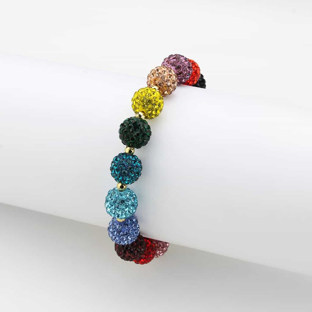Brass Rainbow Crystal Disco Ball Bead Bracelet view 3