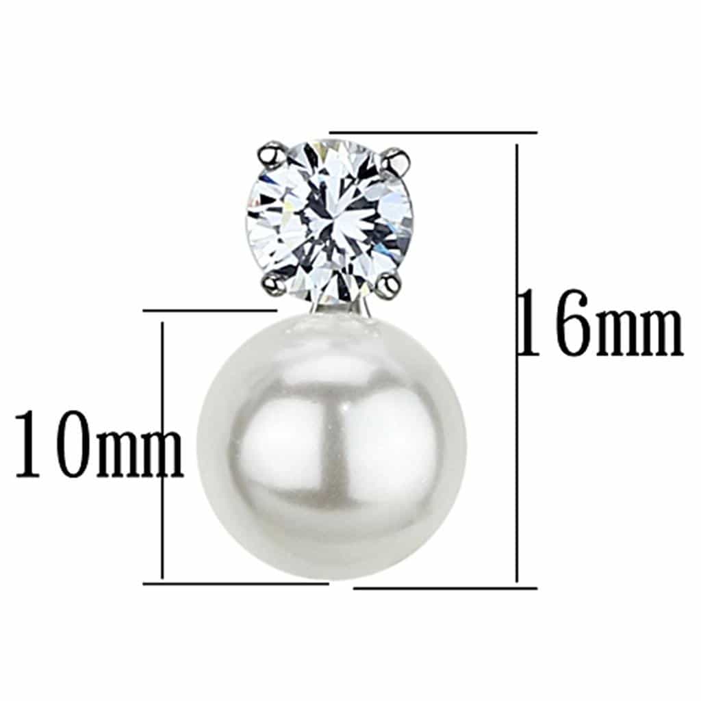 Brass CZ Round Pearl Solitaire Double Stud Earrings view 2