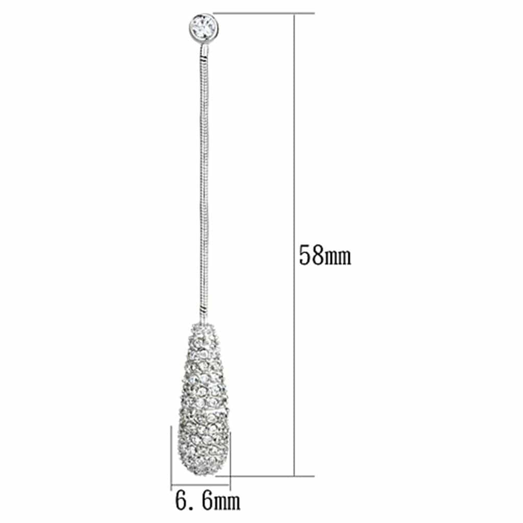 Brass CZ Pave Elongated Teardrop Bar Drop Earrings view 2